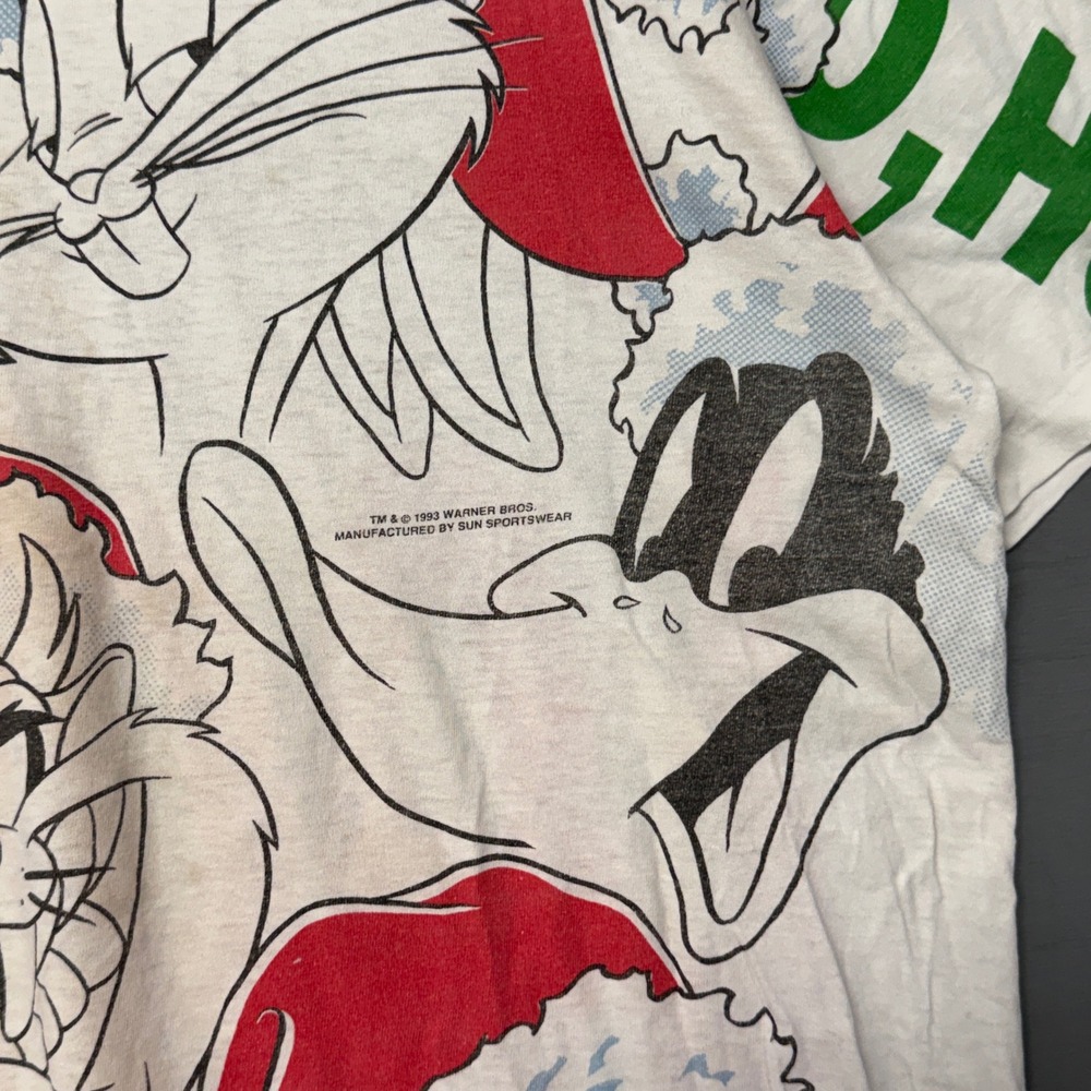 Looney Tunes Shirt White Vintage 1993 Christmas AOP All Over Print XL - Picture 6 of 6